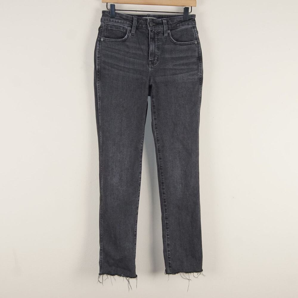 Madewell Curvy Mid Rise Stovepipe Armand Wash Black Raw Hem Jeans Womens Sz 26